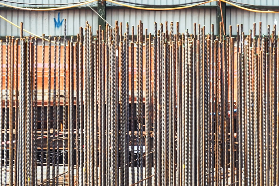 Close-up of reinforcing steel bars